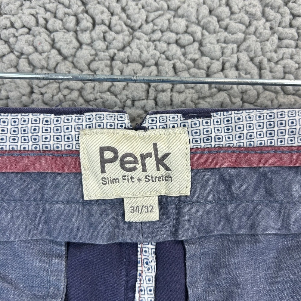 Perk Feel Good Pants Men's Navy Blue 34x32 Slim Fit Stretch Cotton Chinos - Picture 3 of 8